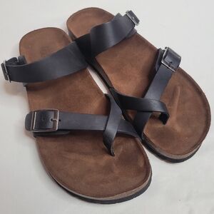 White Mountain Gracie Black Leather Footbed Sandals Size 9